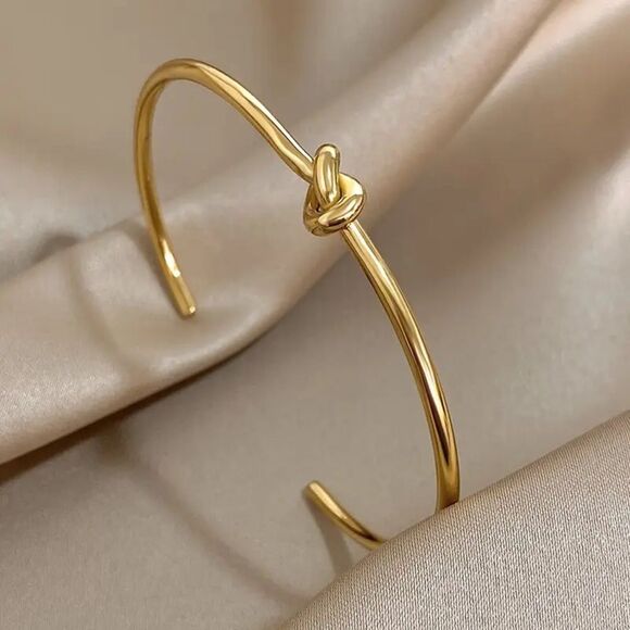 Tie Knot 18K Gold Plated Bangle Cuff Bracelet - Picture 9 of 15